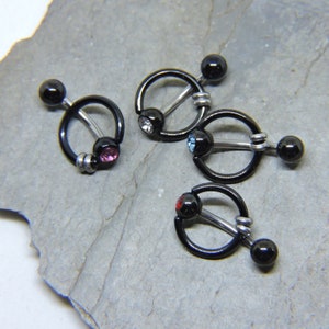 Vertical Hood Piercing Barbell 14G  12G  10G - VCH Clit Ring - BLACK Slave Ring VCH Bar - 4 Crystal Colors - Beaded Intimate Jewelry
