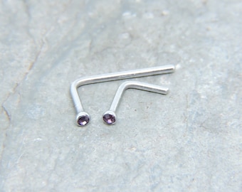 Piercing de nariz 20G 18G 2 mm com pino em formato de cauda de peixe e cristal incrustado - Cauda longa ou curta