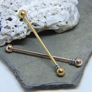 Industrial Barbell - Beaded Industrial Piercing - 14G Ear Jewelry - 1 1/4" or 1 1/2" Rose or Yellow Gold Scaffold Piercing - Made to Order
