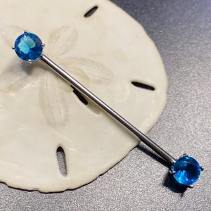 Industrial Barbell - Aquamarine Crystal Industrial Bar Piercing 14G Surgical Steel Industrial Ear Bar Double Ear Piercing Upper Ear Jewelry