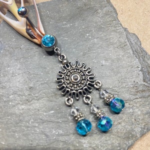ONLY 2 Available Belly Button Ring - Silver and Aquamarine Belly Jewelry on Double Jeweled Barbell - Ready to Ship