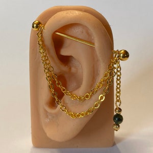 Gold Double Chain Industrial Barbell - Gold or Silver - Choose Gemstone