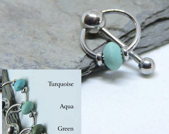 Vertical Hood Piercing Barbell 16G 14G 12G 10G Slave Ring Magnesite - Choose Length