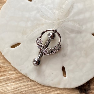 Vertical Hood Piercing Barbell 14G 12G 10G VCH Bar - Straight or Curved Bar - Fancy Crystal Loop Top Slave Ring - Clit Ring Intimate Jewelry