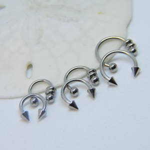 Triple Helix SET of 3 - Tragus Cartilage Rook Snug Daith - SPIKE or BALL - 16 Gauge 5/16" 3/8" 1/2" Beaded Universal Piercing Jewelry
