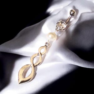 Belly Button Ring - Belly Button Jewelry - Pearl Belly Ring - Infinity and Pearl Drop - Infinity Belly Ring - Made to Order