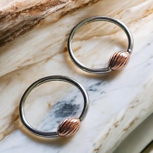 Rook Tragus Helix Daith - ONE or SET of 2 - 18 Gauge 1/4" 5/16" 3/8" CBR - Solid Copper Bead and Hand-Made Stainless Steel Ear or Nose Ring