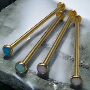 Custom Gold Opalite Flat Ends Industrial Barbell Piercing INTERNALLY Threaded 14G 1 1/2” Scaffold Upper Ear Bar Industrial Piercing Jewelry