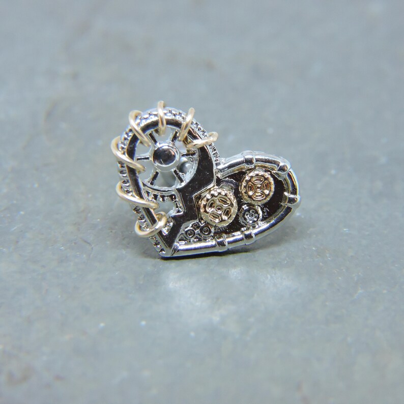 Wire Wrapped in 14K Gold Fill or Sterling Silver Heart Bar Earring Helix Cartilage Piercing 16 Gauge 14 Wire Wrap Steampunk Heart