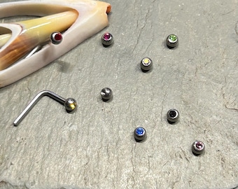 Kristall Fishtail Labret 16G 3 mm - 9 FARBEN - Lippenring - Länge wählen