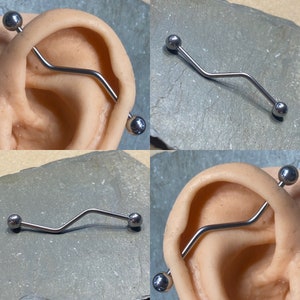 Industrial Barbell Angled Industrial Piercing - 16G 1 1/4" 1 3/8” - 14G 1 1/4" - 1 3/8" Custom Wave Scaffold Upper Ear Bar