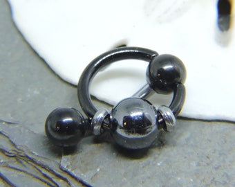 Vertical Hood Piercing Barbell - Midnight Blackout  14G 12G 10G Slave Ring Style VCH - Straight or Curved Bar - Clit Ring Piercing Jewelry