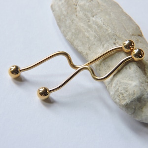 GOLD Industrial Barbell  Waved Industrial Piercing YELLOW GOLD Ion Plated - 14G  1 1/4" Custom Wave Scaffold Upper Ear Bar
