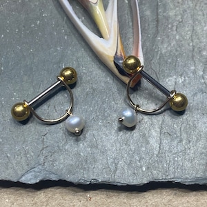 YELLOW GOLD Nipple Barbells 1 or Set of 2 Gold Nipple Rings Stirrups 16G 14G 12G 10G 8G 6G - 14K Gold Fill Pearl Drop Nipple Shield Jewelry