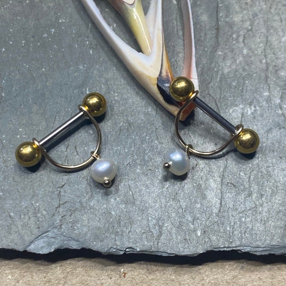 YELLOW GOLD Nipple Barbells 1 or Set of 2 Gold Nipple Rings Stirrups 16G 14G 12G 10G 8G 14K Gold Fill Pearl Drop Nipple Shield Jewelry Etsy