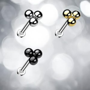Dotted Ball Labret Stud Monroe Piercing Jewelry THREADLESS Barbell ASTM F136 Titanium 16G 14G - 1/4" 5/16" 3/8" - Lip or Cartilage Barbell