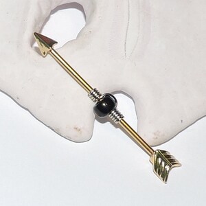 Arrow Industrial Barbell Double Pierced Earring - Gold Silver or Black Barbell - Choose Wire Wrap and Bead Color 16G or 14G Scaffold Ear Bar