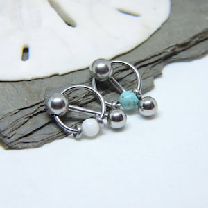 Vertical Hood Barbell - 14G 12G  10G 8G VCH Piercing Straight or Curved Bar Slave Ring Clit Doorknocker Genital Piercing - Choose Gemstone