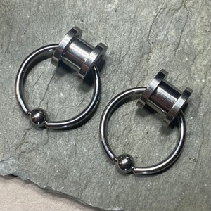 Hoop Dangles - Sizes 2G to 5/8" - SET of 2 - Choose Screw Fit or Double Flare Tunnels - 12G 5/8” or 3/4” Captive Rings