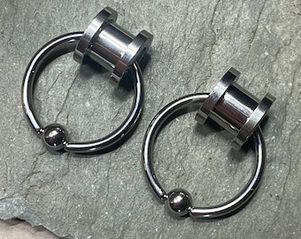 Hoop Dangles - Sizes 2G to 5/8" - SET of 2 - Choose Screw Fit or Double Flare Tunnels - 12G 5/8” or 3/4” Captive Rings