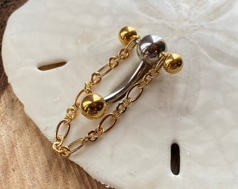 Gold Chain VCH Vertical Hood Piercing Barbell 14G 12G 10G 8G Slave Ring