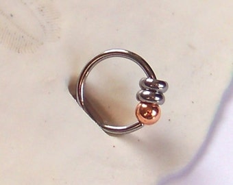 Captive Bead Ring - 18 or 16 Gauge - Choose Size - Copper Bead on Surgical Steel Ring - CBR - Tragus - Cartilage - Helix - Daith - Rook