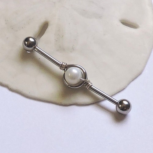 Industrial Barbell Genuine WHITE Pearl Loop Industrial Ear Etsy