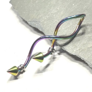 Spiral Industrial Barbell - Spiked Beaded RAINBOW Twisted 14G 1 5/8"Scaffold Piercing