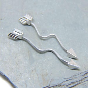 Industrial Barbell - Silver or Black or Gold Arrow Ear Bar 14G - 1 1/4" 1 1/2" - Double Pierced Earring Custom Waved Scaffold Jewelry