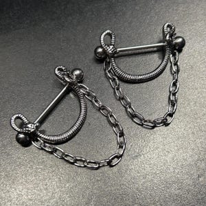 Snake Nipple Shields Stirrups 14G 1/2” 5/8" 3/4” Opening - Stainless Chain