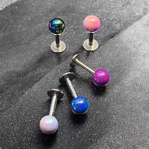 Metallic Labret Monroe Piercing Jewelry - 16G 1/4" 5/16" 3/8" Surgical Steel Barbell - Lip Stud or Cartilage Bar - Choose From 5 Colors