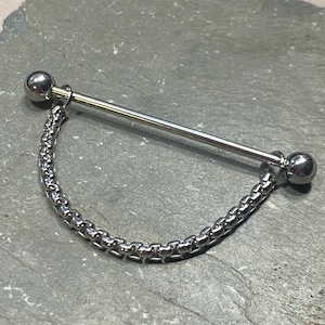 Sztanga przemysłowa na łańcuchu - łańcuszek ze stali nierdzewnej typu Snake Chain - podwójne ucho z dziurką - 16 lub 14 Gauge Industrial Scaffold Barbell - wykonana na zamówienie