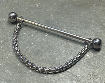 Chained Industrial Barbell - Stainless Steel Snake Chain - Double Pierced Ear - 16 or 14 Gauge Industrial Scaffold Barbell - Made to Order