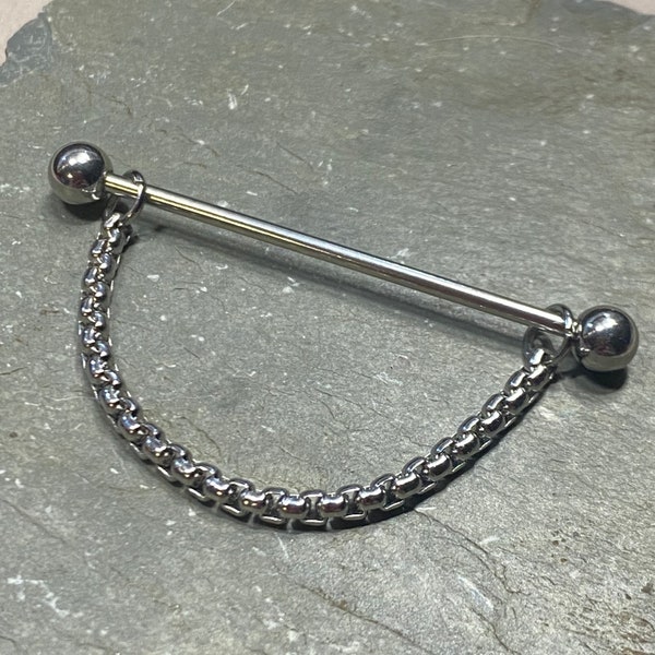 Chained Industrial Barbell - Stainless Steel Snake Chain - Double Pierced Ear - 16 or 14 Gauge Industrial Scaffold Barbell - Made to Order