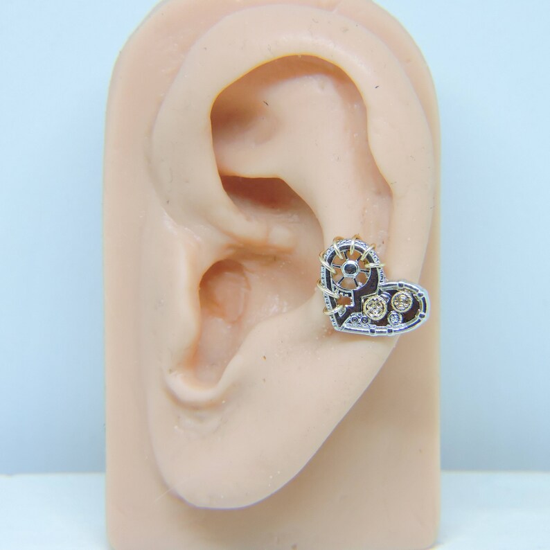 Wire Wrapped in 14K Gold Fill or Sterling Silver Heart Bar Earring Helix Cartilage Piercing 16 Gauge 14 Wire Wrap Steampunk Heart