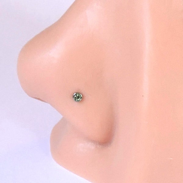 Nose Ring - Simple PERIDOT Crystal Nose Screw - L-Shaped Nose Pin 20 or 18 Gauge 2mm 316L Stainless Steel Nose Ring - Tiny Nose Jewelry