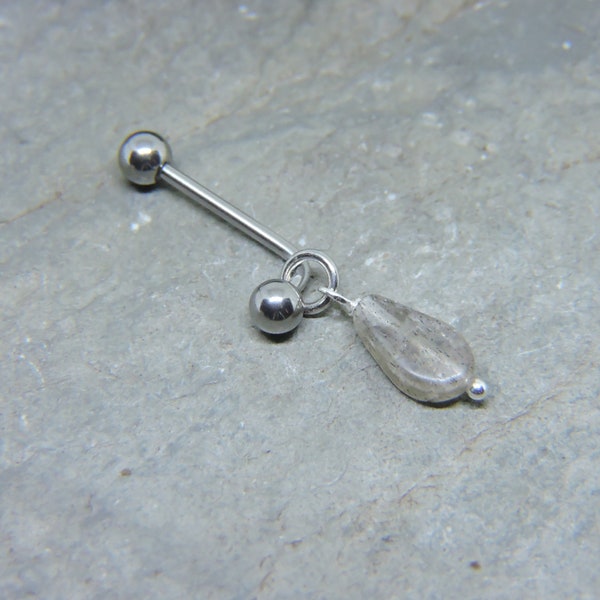 Vertical Hood Piercing Barbell - 16G  14G  12G VCH Bar - Labradorite - Silver or Gold or Rose Gold - L Shape or Curved Bar Intimate Jewelry