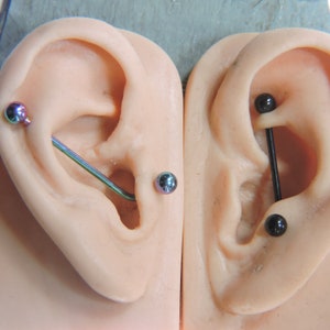 L-Shaped 14G 1 1/4" Industrial Barbell - Double Pierced Earring - Surgical Steel Scaffold Ear Bar - Silver Black Gold Rainbow Purple Blue
