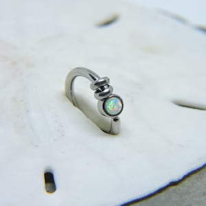 Cartilage Ring - Rook Tragus Helix Daith Snug - 4mm Opalite - 18G 16G 14G - 5/16" 3/8" 7/16" - Blue Purple or White Opal & Stainless Beads