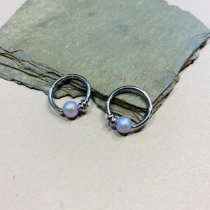 Captive Rings - 1 or Set of 2 - 16G 14G 12G 10G 8G Universal Body Jewelry Lavender Purple Genuine Pearl CBR 1/2" to 3/4" Ear Belly Nipple