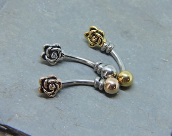 Rose Vertical Hood Piercing Barbell 14G 12G 10G Choose Color VCH Bellu Button Jewelry