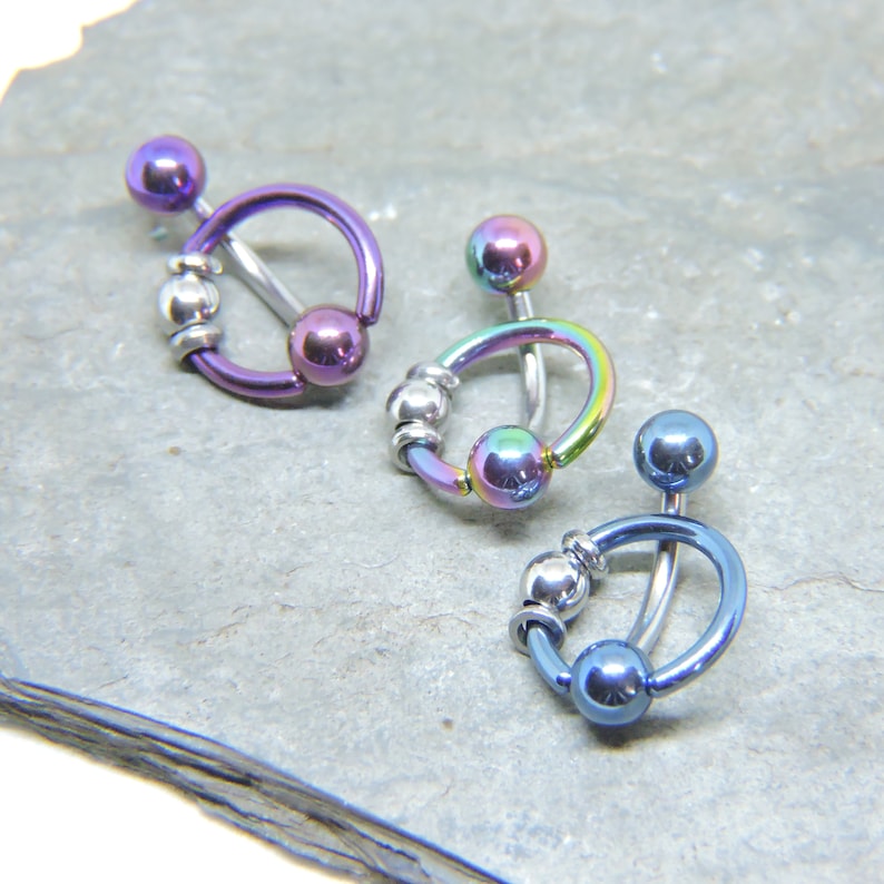 Purple Blue Rainbow Black Intimate Piercing Jewelry Vertical Hood Piercing Barbell 14G 12G 10G Slave Ring VCH Straight or Curved Bar