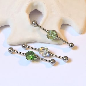 Industrial Barbell - 14G - Swarovski Clover - Choose from 4 Colors - Wrapped in Sterling or 14K Gold Fill - Scaffold Bar Double Ear Piercing