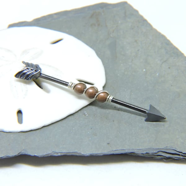 Black Arrow Industrial Barbell 16G or 14G - 5 Bead Colors & Wrap in Sterling Silver or 14K Gold Fill - Scaffold Barbell Custom Cartilage Bar