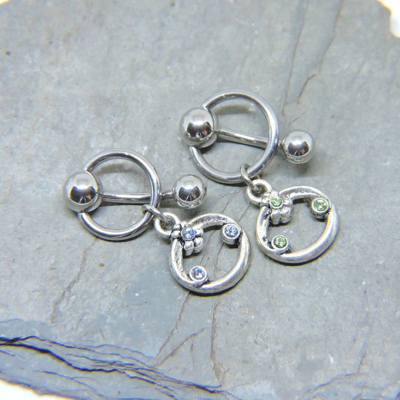 Intimate Jewelry Clit Piercing Vertical Hood Barbell 14G 12G 10G VCH Bar Peridot or Sapphire Crystal Inlay Straight or Curved Bar