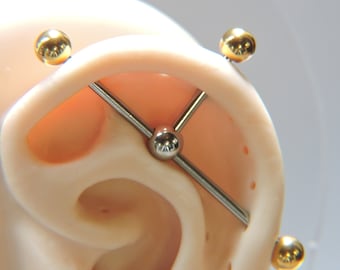 Triple Pierced Industrial Barbell 14G Surgical Steel Scaffold Piercing