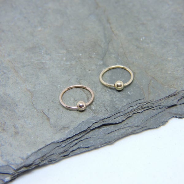 SET of 2 Cartilage Earrings 16G - 5/16" 3/8" - 14K Rose or Yellow Gold Fill - Tragus Helix Rook Helix Snug Nose - CBR Captive Bead Hoop Ring