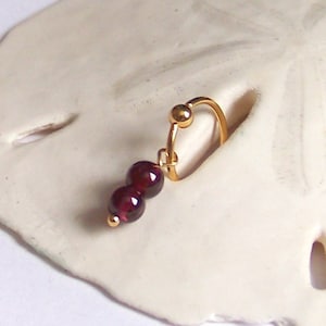 Cartilage Ring Tragus Helix Piercing - Genuine Garnet 18G 16G Captive Bead Ring 5/16" 3/8" Silver or Yellow or Rose Gold Rook Snug Hoop Ring