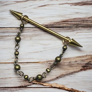 Barre d'haltères industrielle à pointes avec chaîne en or - barre à bijoux pour échafaudage Piercing Double oreille percée - 14G 1 1/4" ou 1 3/8" ou 1 1/2" - sur commande