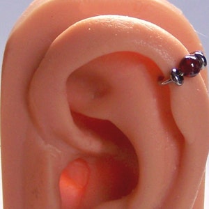 Cartilage Ring Helix Rook Tragus Daith Lip Piercing - Genuine Garnet Beaded Ring - 18G or 16G Surgical Steel 5/16" 3/8" - ONE or SET of 2